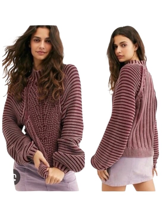 Free People Sweaters - Free People Sweetheart Cable Knit Turtleneck Sweater In Rouge Combo Size Large